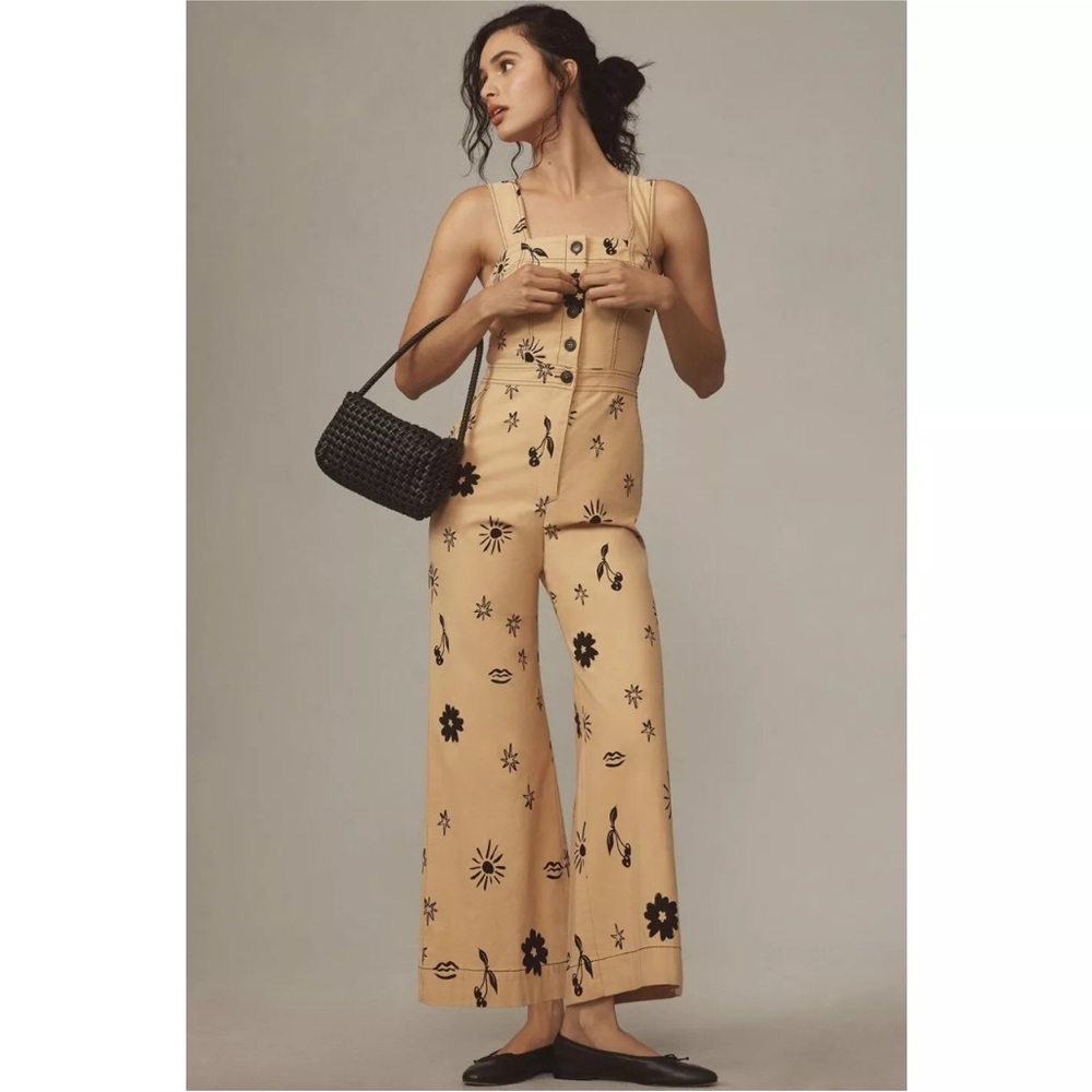 Anthropologie poolside Tan and Black Jumpsuit with Belted Waist - Picture 2 of 4